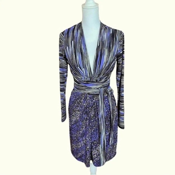 BCBGMaxAzria Dresses & Skirts - BCBG Max Azria Dress Womens Sz S A Line Wrap Long Sleeve Abstract Formal Party